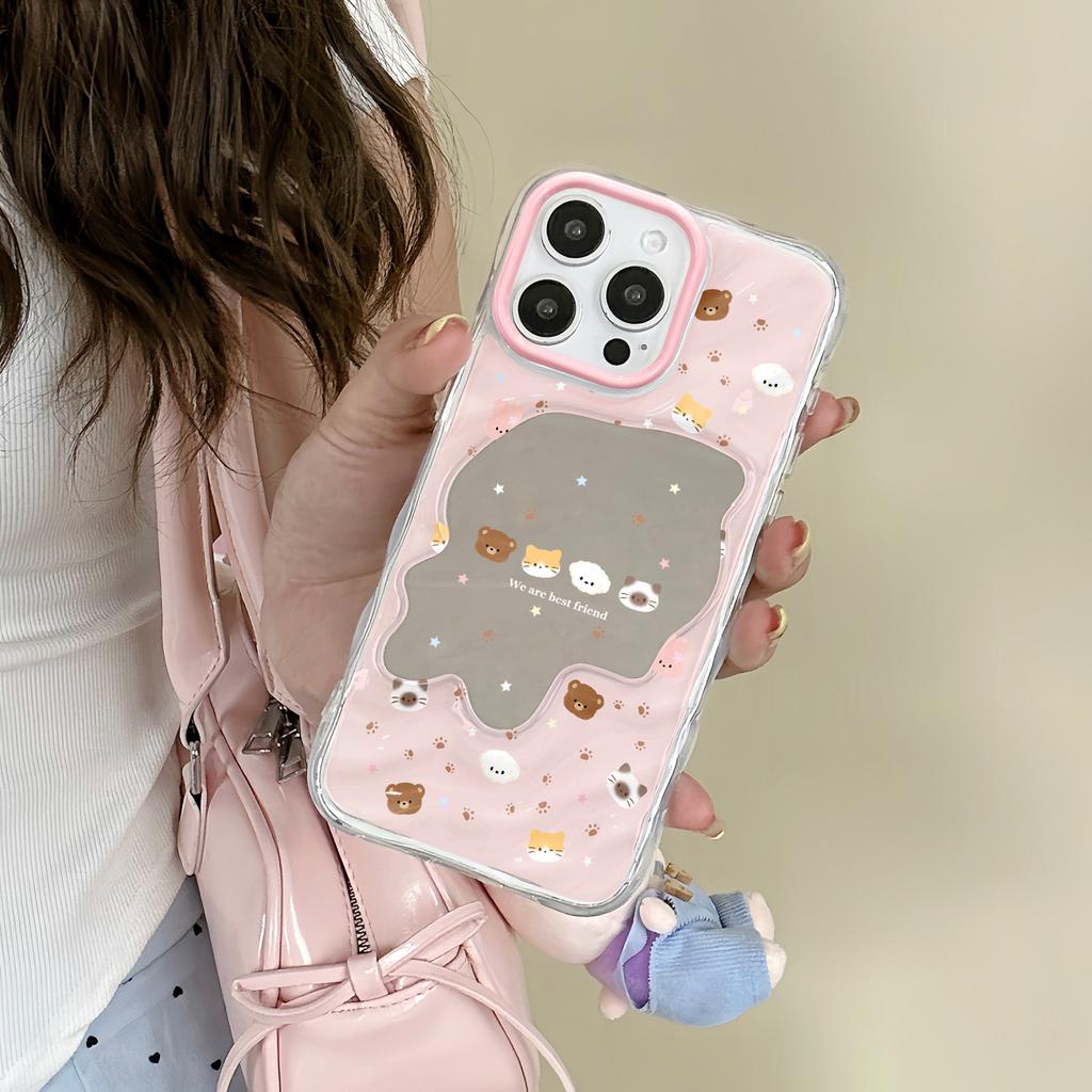 Cute Bear Mirror for Apple 16/15/iphone13promax Huawei Makeup Mirror Pink Phone Case