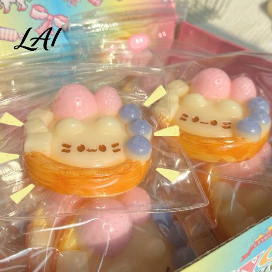 Portable Stress Reliever Kitten Egg Tart Squeeze Toy Relieving Cartoon Fidget Toy Soft Stretchy Fake Food Ball Sensory