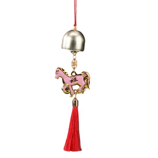 Chinese New Year Horse Pendant 2026 Feng Shui Zodiac Animal Charm Hanging Tassel Ornament with Bell for Fortune Wealth Success Home Shop Door Window