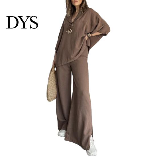 Lightweight Casual Outfit Women's Two-Piece Oversized 3/4 Sleeve Pullover Top And Spring Autumn Fashion Wide Leg Pants Set Fall Loose Lounge