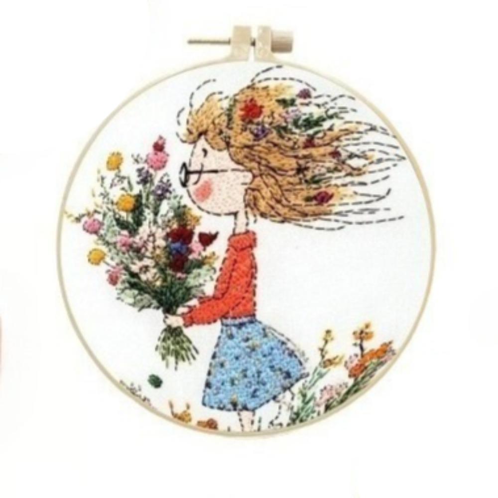 1 Set Mädchen Handgefertigtes Stickmaterial-Set: Einfache Kreuzstichanleitung und Werkzeuge DIY Stickerei Bastelmaterial-Set