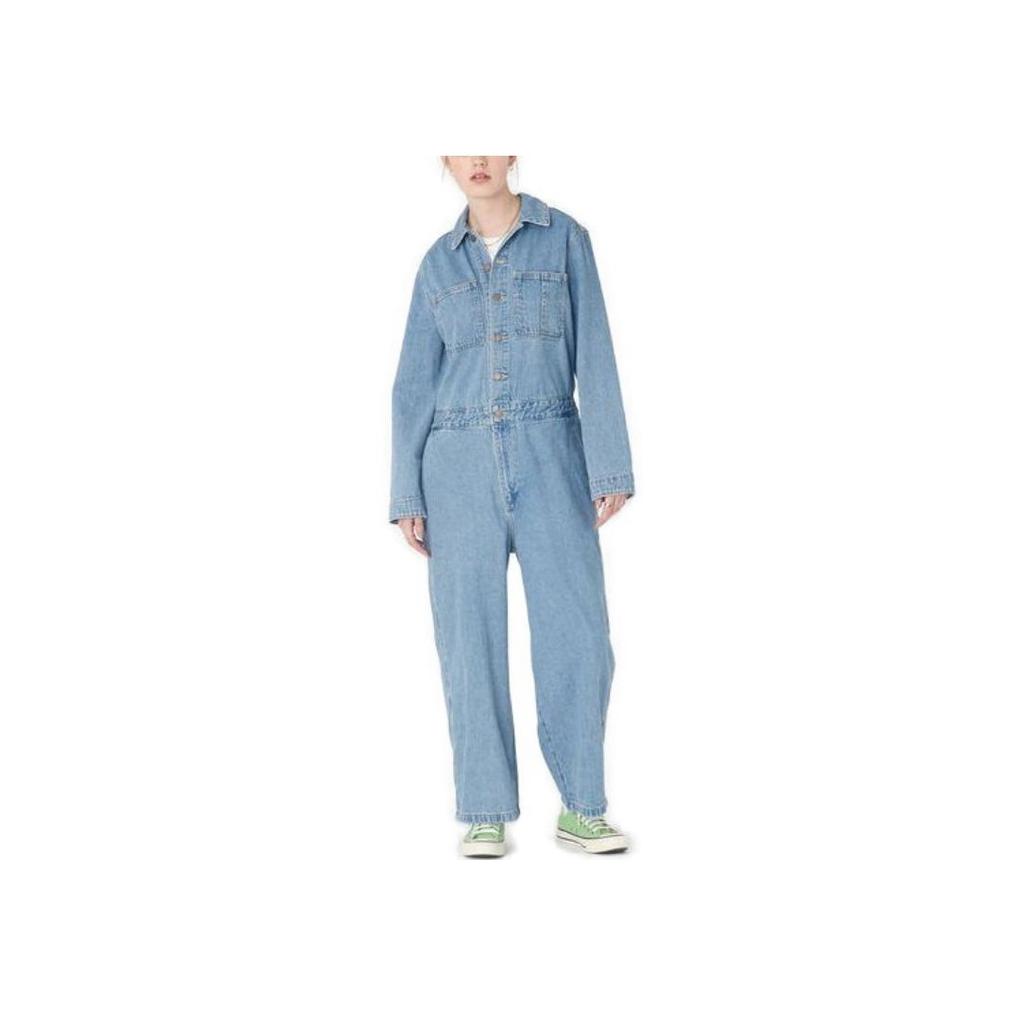 Levis Solid Color Fitted Long Sleeve Straight Leg Jumpsuit Women Jumpsuit Blue A5930-0000