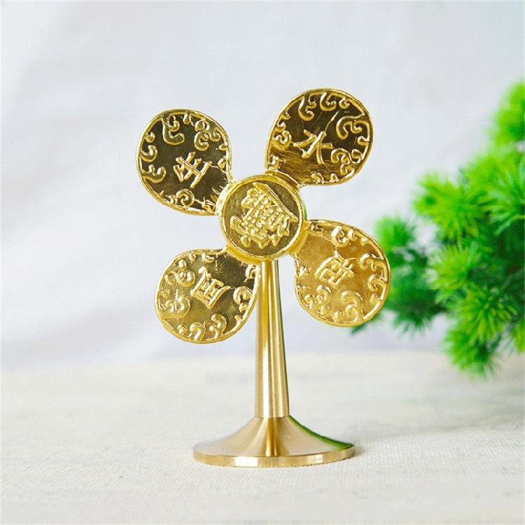 Brass Windmill Model Statue Luck Wealth Prosperities Metal Pinwheels Sculpture