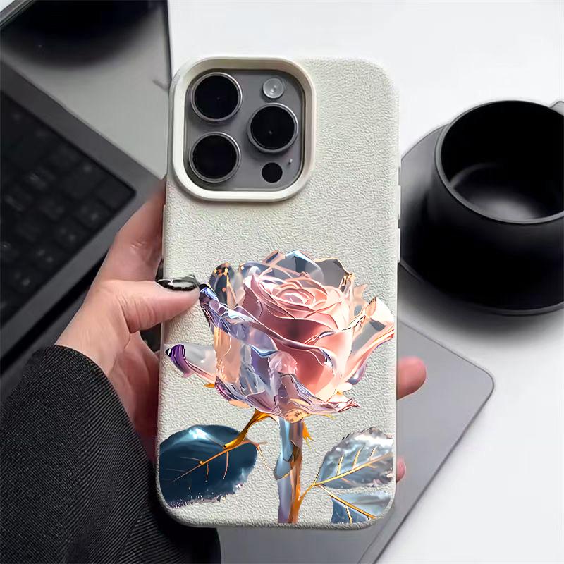 

Розовый кристальный узор розы кожаный текстурный чехол для телефона iPhone 16 Pro 15 14 13 12 Pro Max 11 ударопрочный мягкий матовый тонкий чехол из ТПУ iPhone 11 бежевый