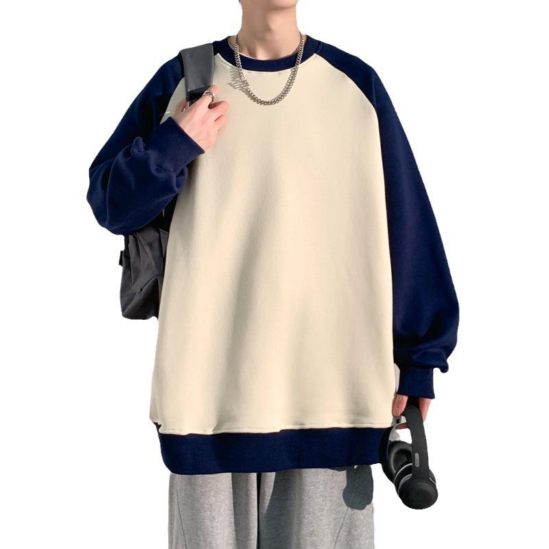 Men's Sweater Spring and Autumn Loose Casual Crew Neck Color Matching Top Men's Pullover Long-sleeved Bottoming Shirt