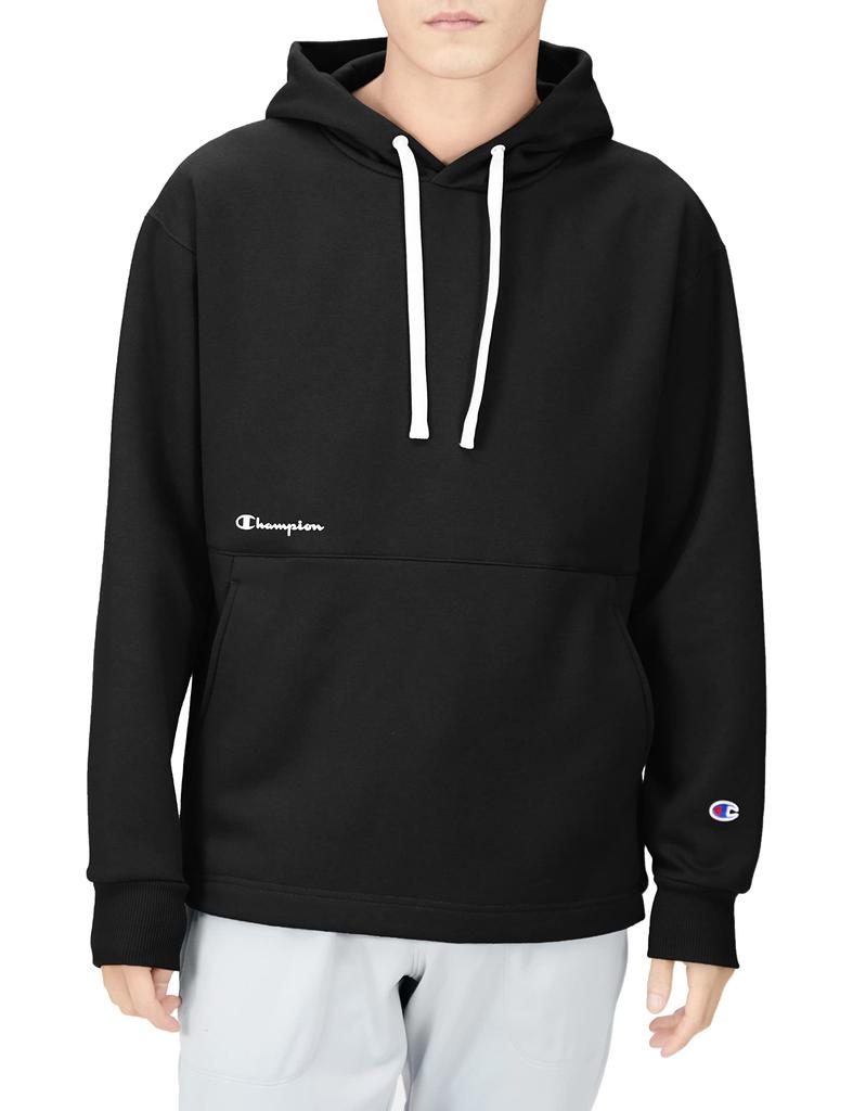Champion Long Sleeve Stretch Warm Techweave Terry Hooded Sweatshirt with Script Logo, C3-WS107-090-M