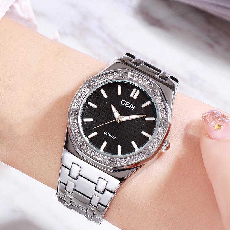 

Жіночий мінімалістичний водонепроникний годинник GEDI кольору рожевого золота з діамантами, модний сталевий браслет 1203 з мітками у вигляді паличок