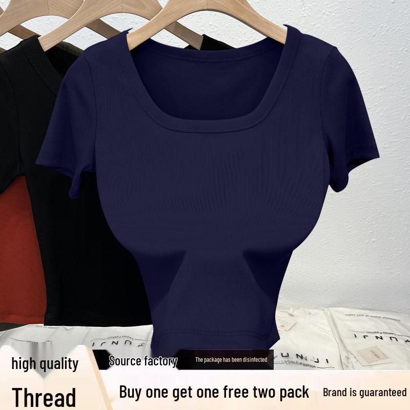 Plus Size Threaded Cropped T-Shirt: Sexy, Slimming, Versatile Short Sleeve for Women's Fashion