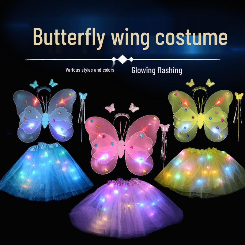 Illuminated Butterfly Wings Set: Light-Up Three-Piece for Children's Performances and Night Markets
