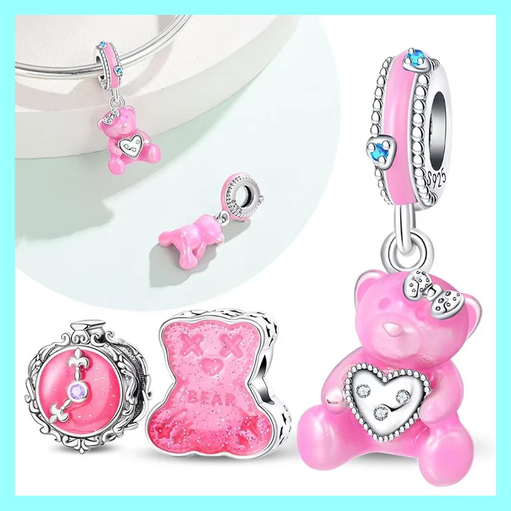 Exquisite Pink Sweet Seal Bear Beads Fit Original Copper Charms Diy Women Bracelets Fine Jewelry Making Accessories