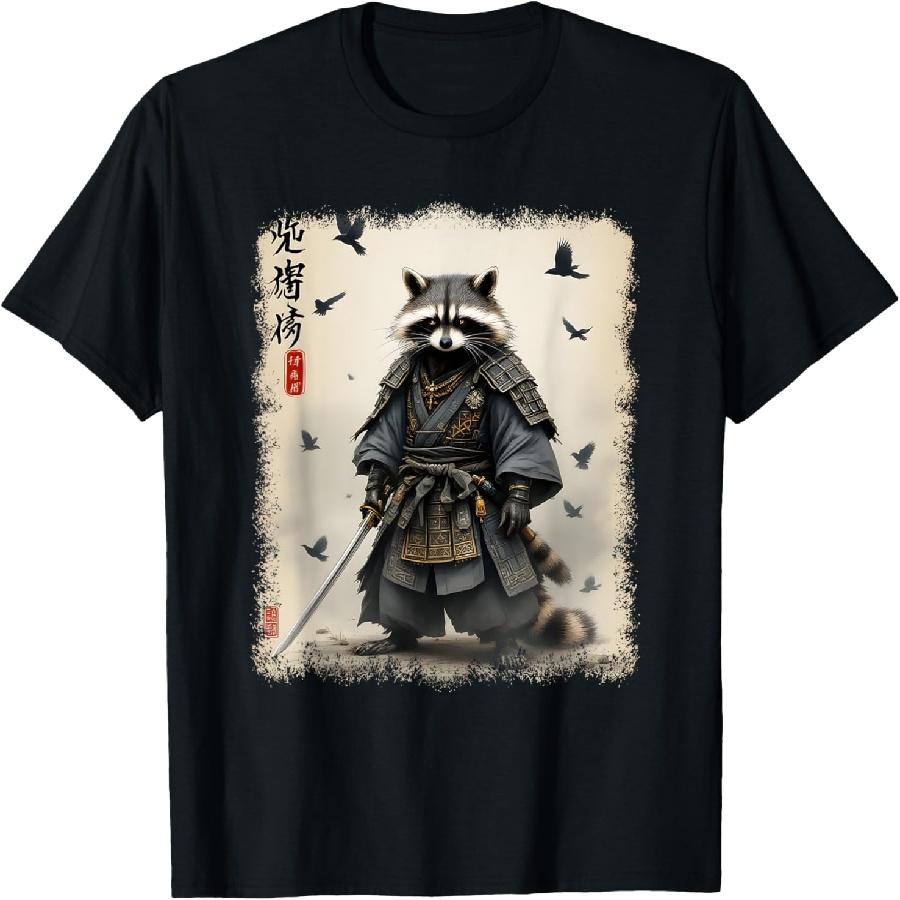 Samurai Raccoon, Japanese Warrior & Art _ Vintage Anime T-Shirt XXXXXL чёрный