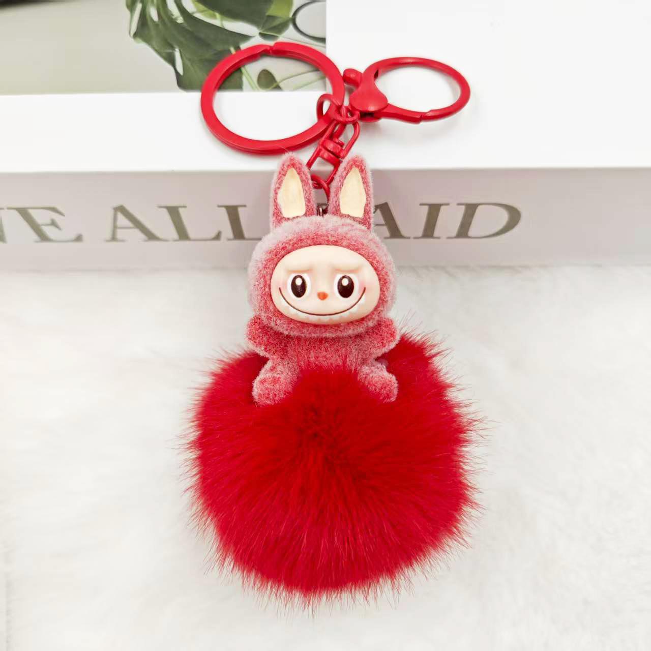 

Брелок-подвеска в виде пушистого помпона, Подвеска для автомобиля, Подвеска для рюкзака для девочки. красный