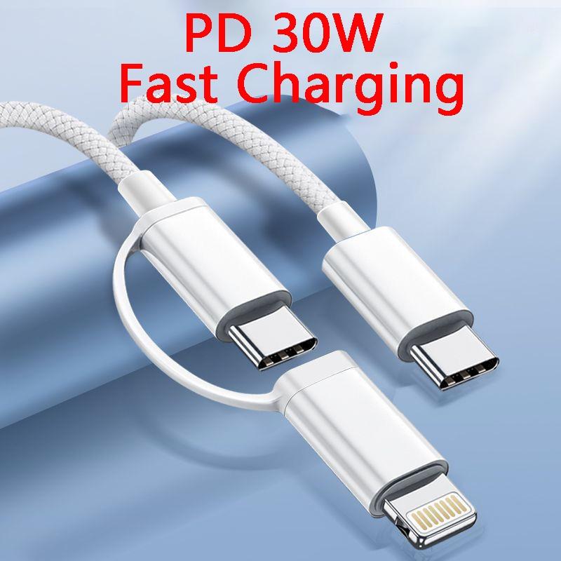 

2 в 1 PD 60W Type C кабель для iPhone 16 15 Pro Samsung S23 Xiaomi 3A USB кабель для быстрой зарядки для iPhone 14 13 провод для передачи данных 1m