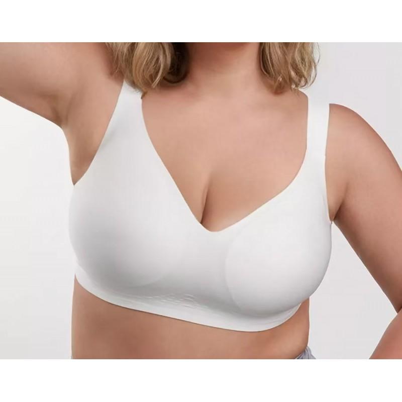 Plus Size Deep V Wirefree Bra Women Seamless Breathable Push-Up Thin Jelly Cup C-F Full Coverage Comfort