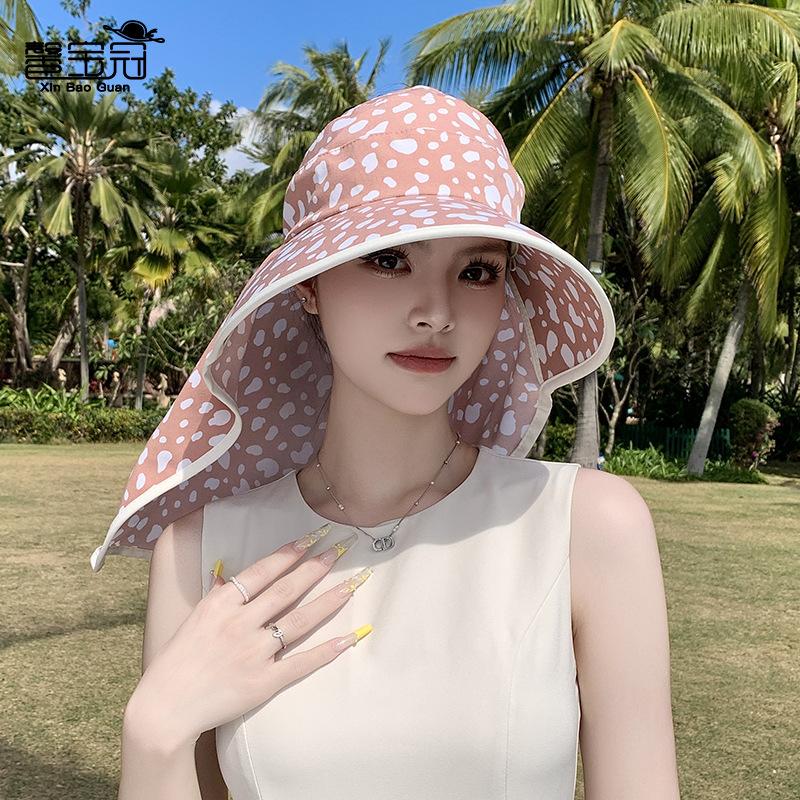 Summer big eaves sunscreen hat women's fashion high-end shawl integrated bucket hat outdoor cycling empty top sun hat