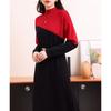 Semi-turtleneck contrasting sweater skirt autumn and winter elegant temperament waist new bottom knitted dress women