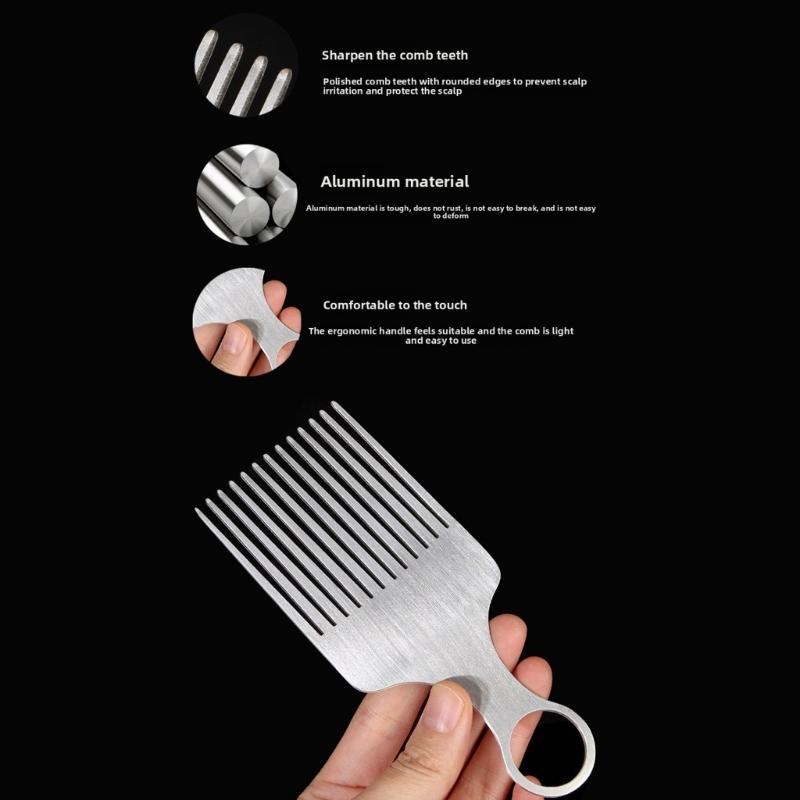 Travel Aluminum Comb with Embedded Finger Rings Hangable Wide Spaced Teeth Easy Detangling Men Grooming Essential