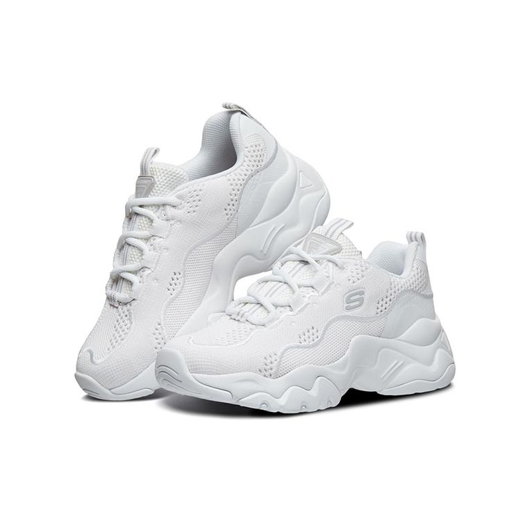 Skechers DLites 3.0 Fabric Comfortable Daily Low-Top Dad Shoes Women Sneaker White 66666210-WHT