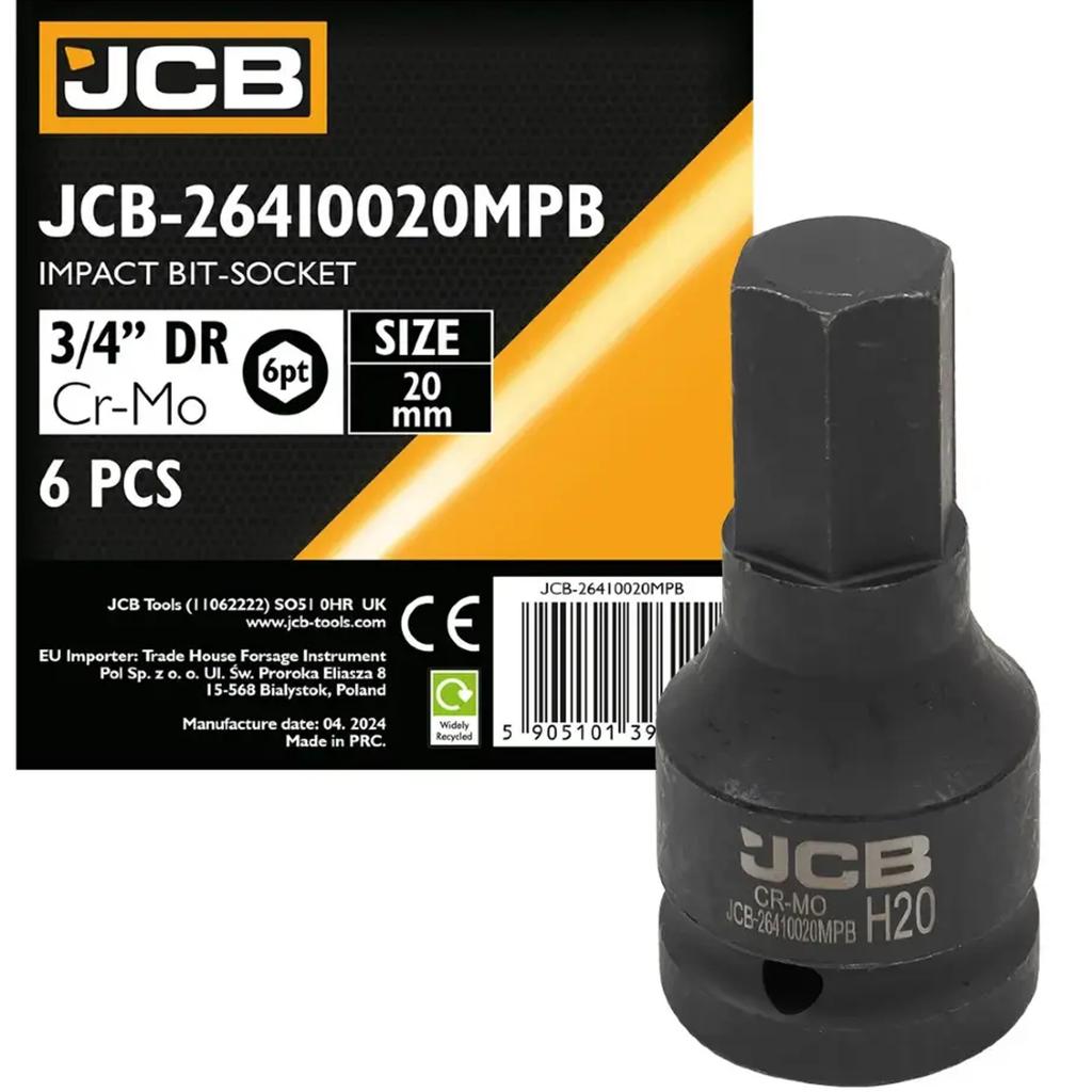 JCB Impact Bit Socket 3/4" 20mm 6-point Cr-Mo Socket Wrench