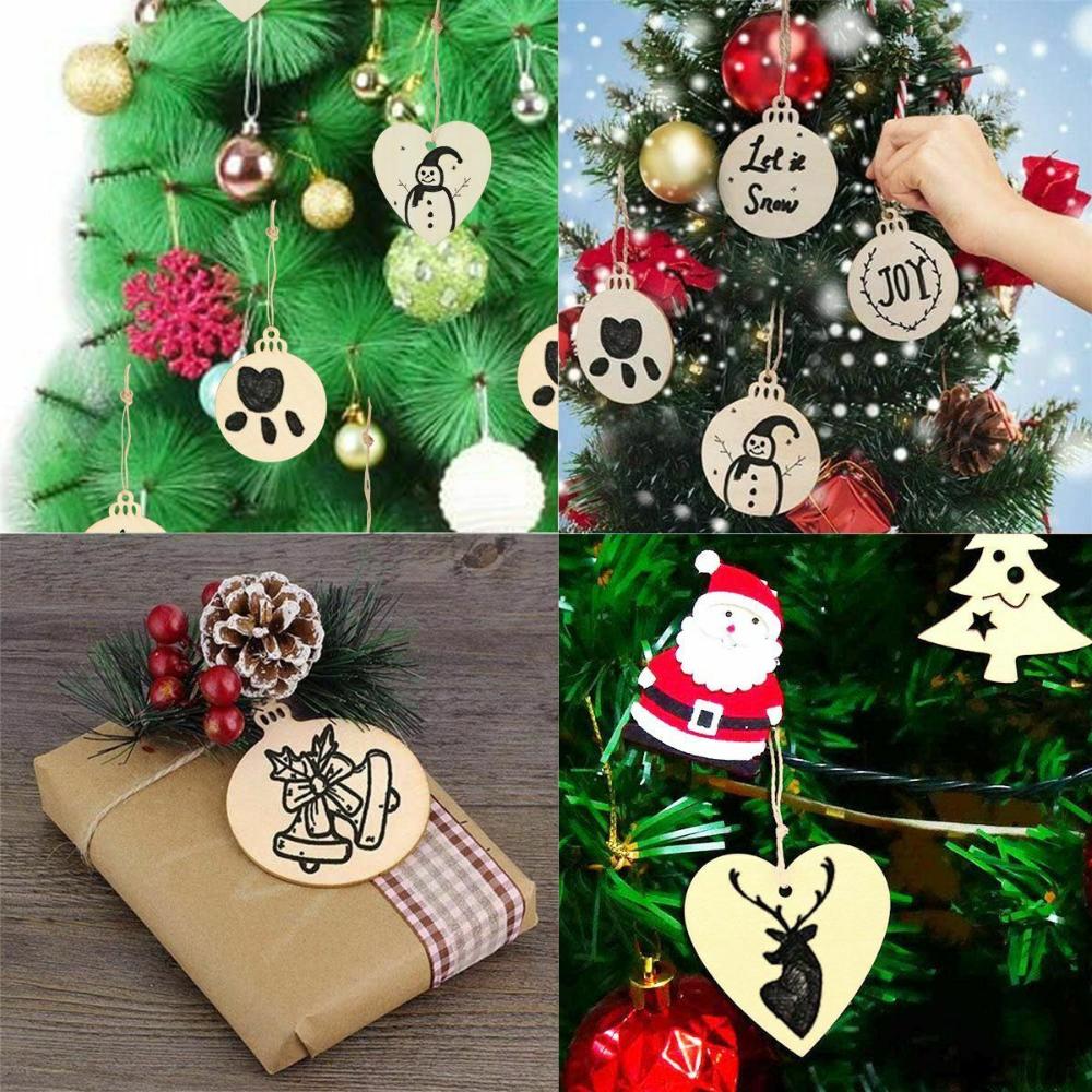 Decor Heart Pattern Round Wooden Discs DIY Craft Wood Slices Christmas Ornaments Hang Decor