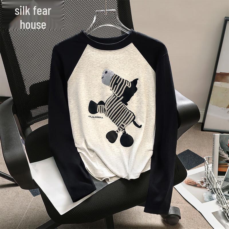 SIBOSHE Women s Color-Block Cartoon Raglan T-Shirt L