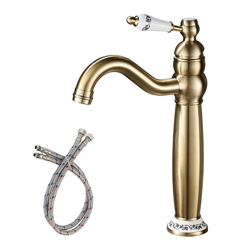 Brushed Gold Bathroom Faucet Antique Basin Faucet Chrome Sink Mixer Tap Hot & Cold Deck Mounted Lavatory Crane Water Tap Black