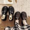 Black retro thick heel platform small leather shoes women's autumn new one-pedal loafers