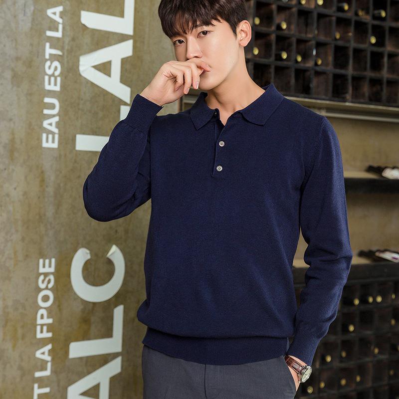 2026 Men's Polo Collar Knit Sweater: Spring/Autumn, Long Sleeve, Loose Fit, Lapel Button Pullover.
