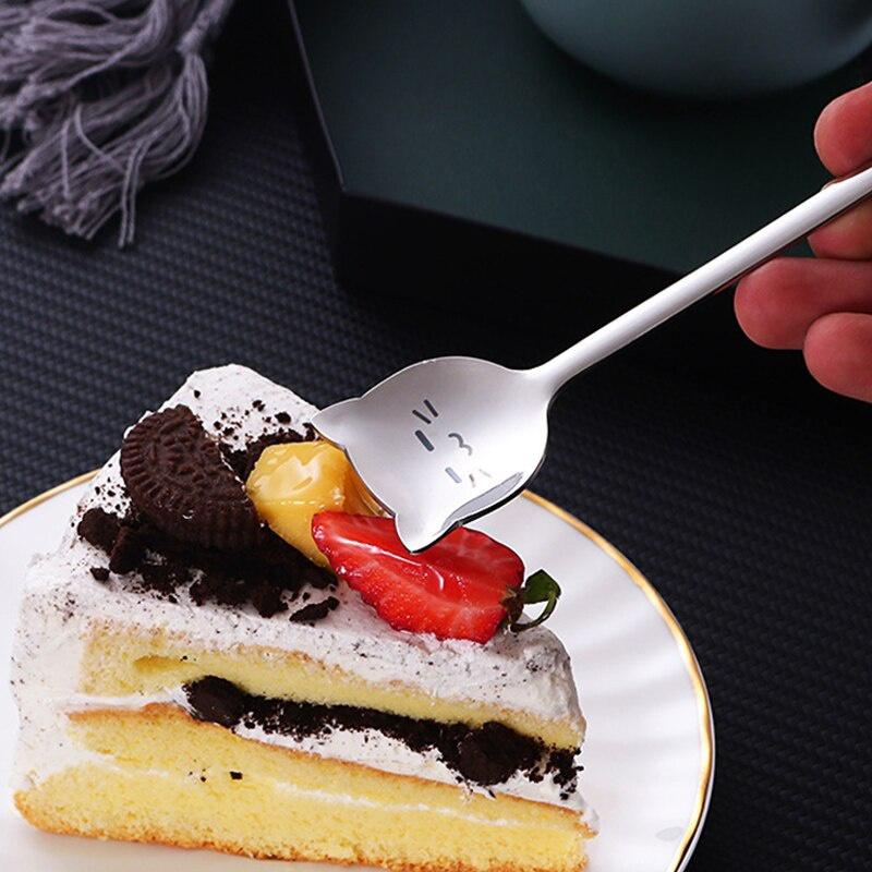 1PCS Funny Tea-Spoon For Coffee Long Tail Cat Coffee Spoon Long Handle Spoon Birthday Gift 304 Stainless Steel Tableware
