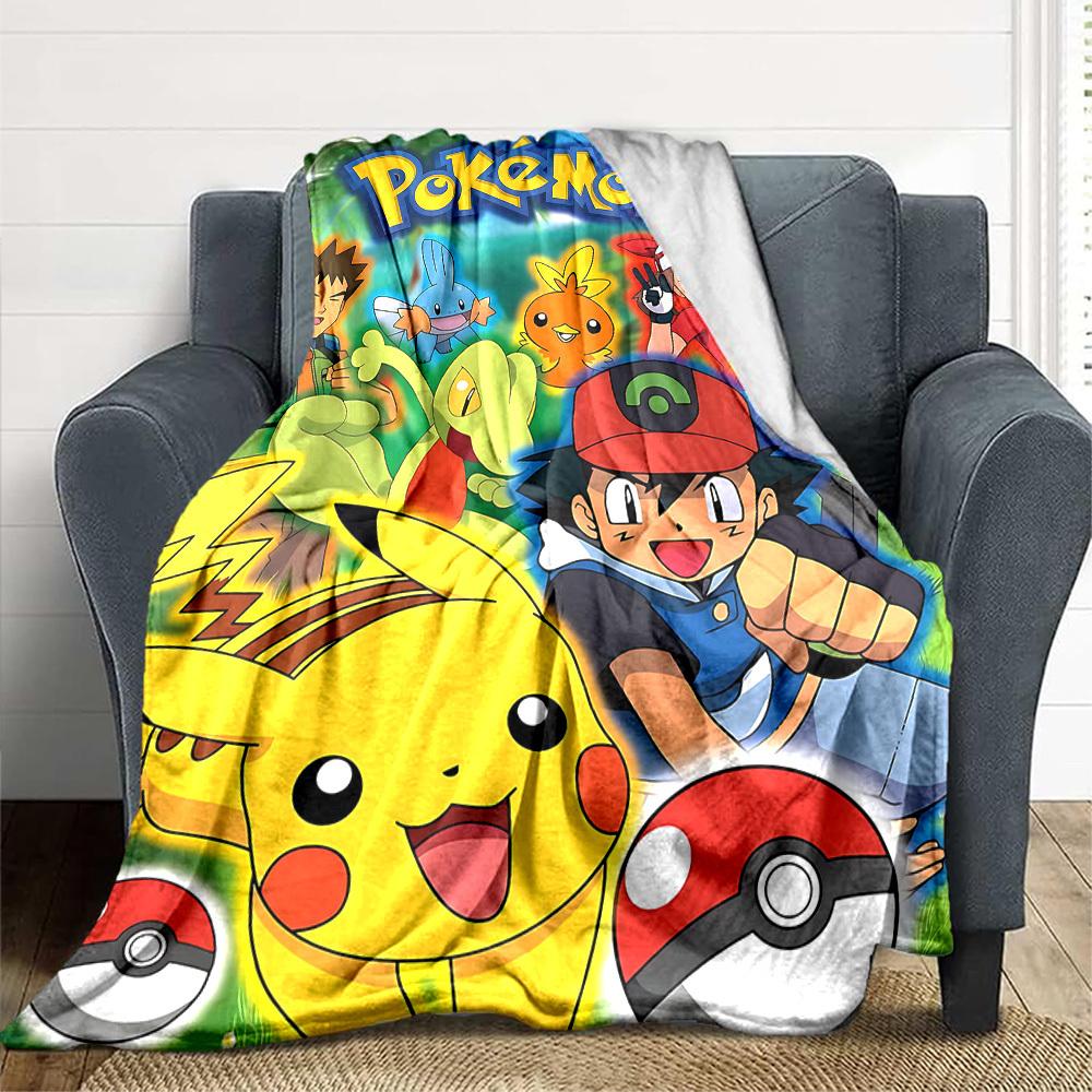 1 ud. Manta Acogedora con Estampado de Personajes de Pokémon Manta Ligera y Cálida de Franela para Sofá, Cama, Sala de Estar