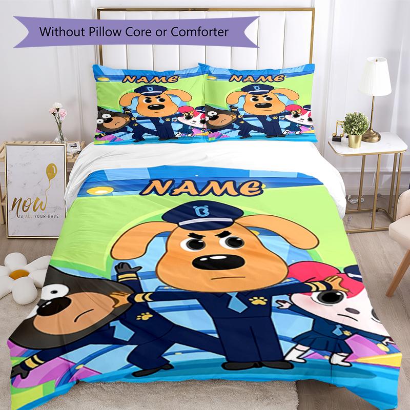 3pcs Custom Name Sheriff Labrador Bedding Set Duvet Cover Closure Includes 1 Duvet Cover & 2 Pillowcases, Soft and Comfortable for All Seasons.