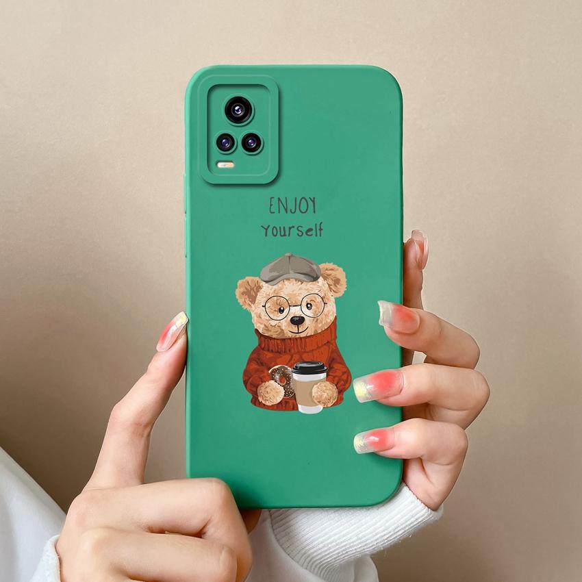 Case For Vivo V20 S16 Y77 S19 S10 V17 Y75 Lovely Bear Liquid Silicone Phone Cover Lens Protection High Quality Anti Slip Durable Shell For Vivo Casing