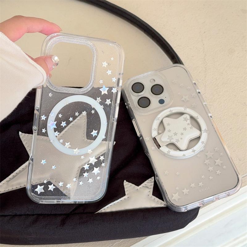 

Ins Fine Glitter Gold Star Stand Case for iPhone 16/17 Pro Max & Apple 15 iPhone 15 Pro