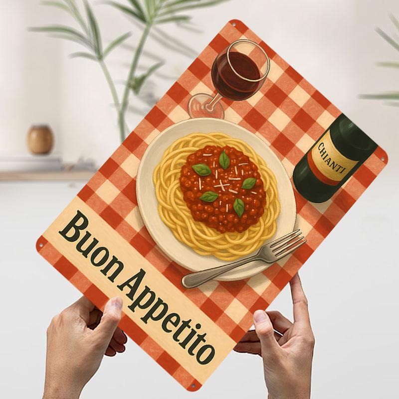 

Buon Appetito Italian Meal Still Life Poster Customized Wall Art Vintage Metal Signs Retro Tin Plaque for Man Cave Home Decor 20x30cm（7.8x11.8inch）