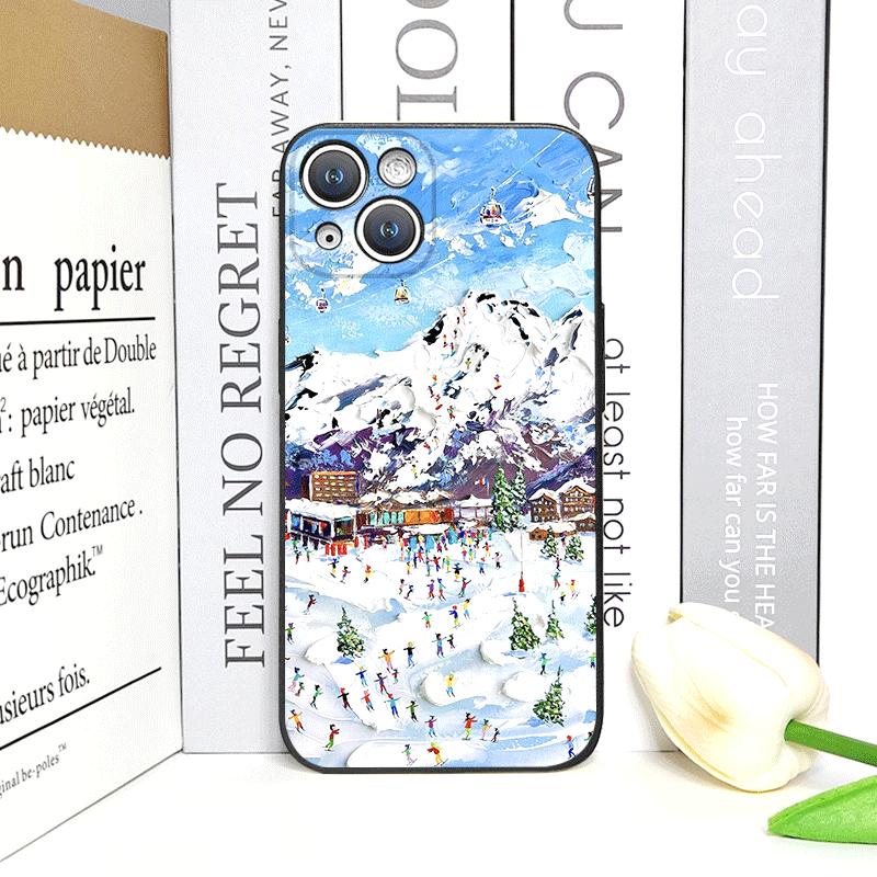 Oil Painting of Snow Scene Skiing Pattern Phone Case for iPhone 17 16 12 11 14 Plus 13 15 Pro Max 12 13 Mini X XS XR Soft Cover