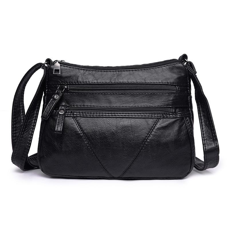 

Single shoulder mother bag 2 new washed leather soft leather medium women s bag messenger bag large capacity middle-aged and elderly messenger bag чёрный