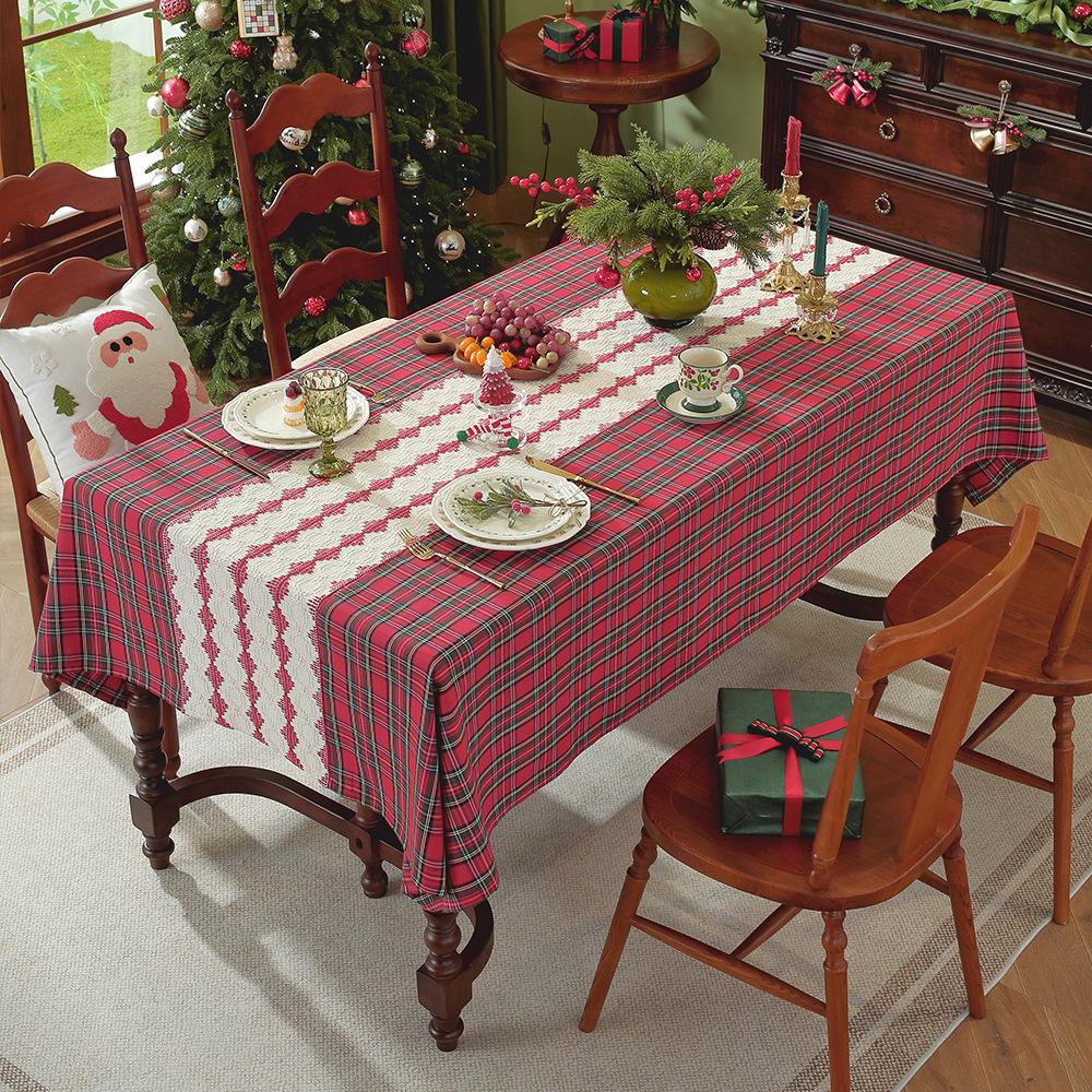 Vintage Green Checkered Tablecloth Christmas Plaid Slip Resistant Washable American Dining Cover Cross Border Deco Table Cover