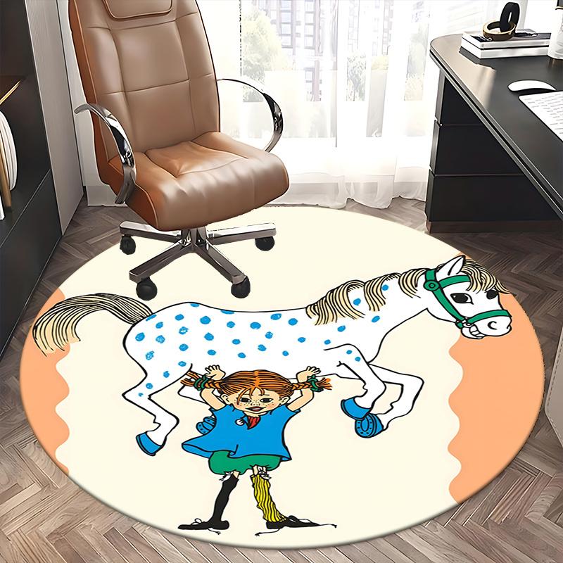 Pippi Longstocking,Horse Chair mat Round Rug-Office carpet, Machine Washable, Non-slip, Suitable for Living Rooms, Bedrooms, Entryways, and