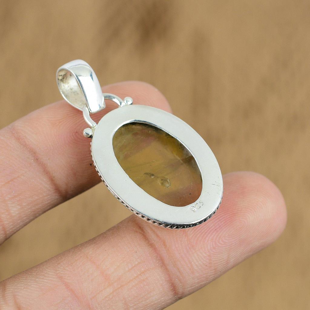 Gift For Women Jewelry Pendant 925 Sterling Silver Natural Fluorite Gemstone