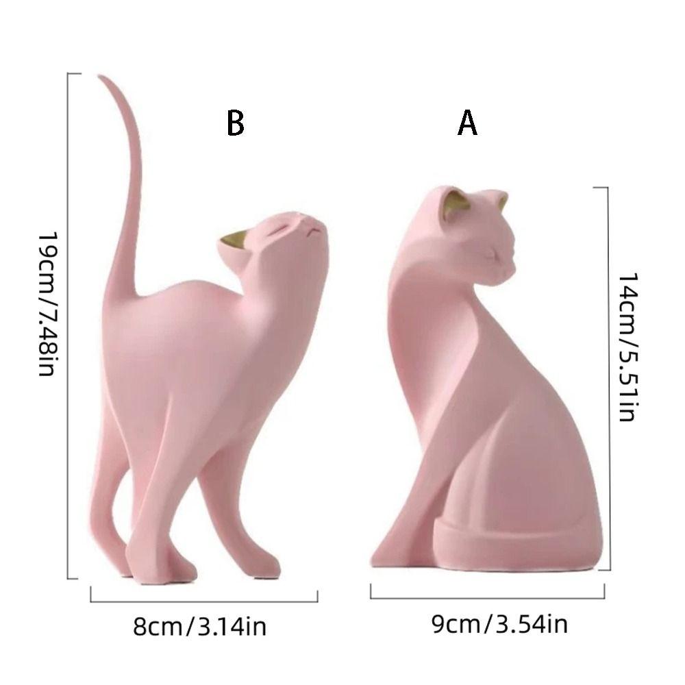 Modern Animal Figurine Artistic Cat Model Desktop Ornament Pink Cat Sculpture  Coffee Shop