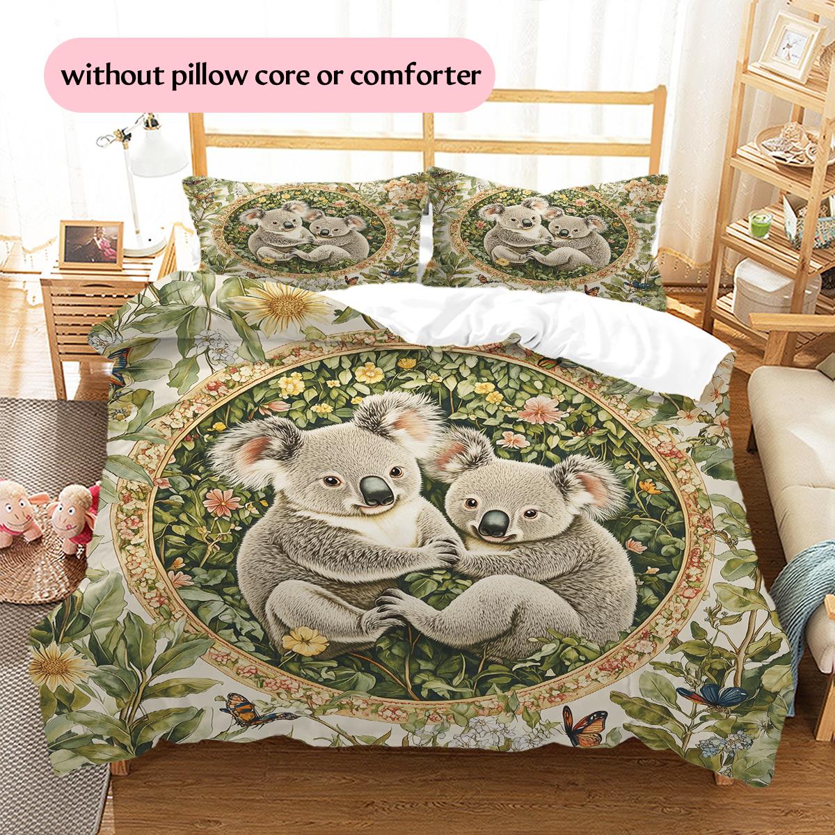 

Koala on grass Pattern Bedding Home Decoration Birthday Gift (1 * duvet cover + 2 * pillowcase, without core) 135x200cm