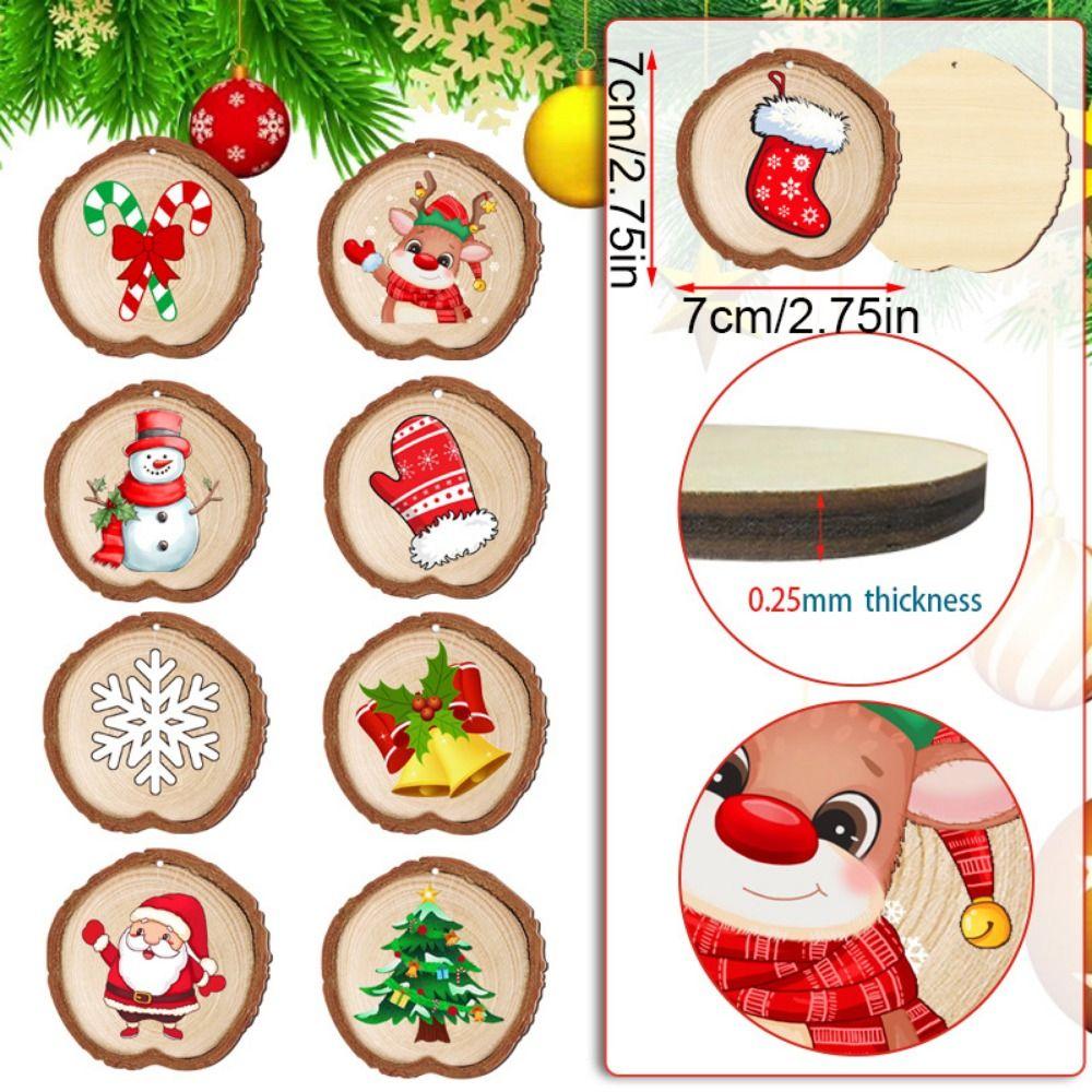 18pcs/set Vintage Christmas Tree Wood Pendant Cartoon Xmas Tree Hanging Ornament New Year