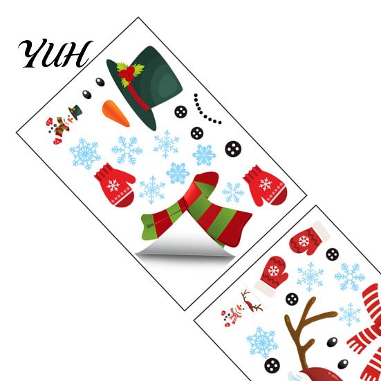 Waterproof Holiday Glass Decor 2Pcs Christmas Snowman Static Window Stickers, Simple Double Clings, Winter Party Wall Stickers PVC Decals for