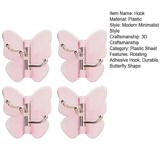 4PCS Butterfly Rotating Self Adhesive Hook, 3-Hook 270 Swivel Design, No Drill Wall Mount Storage Hooks, for Hanging Towels Keys Bags Hats