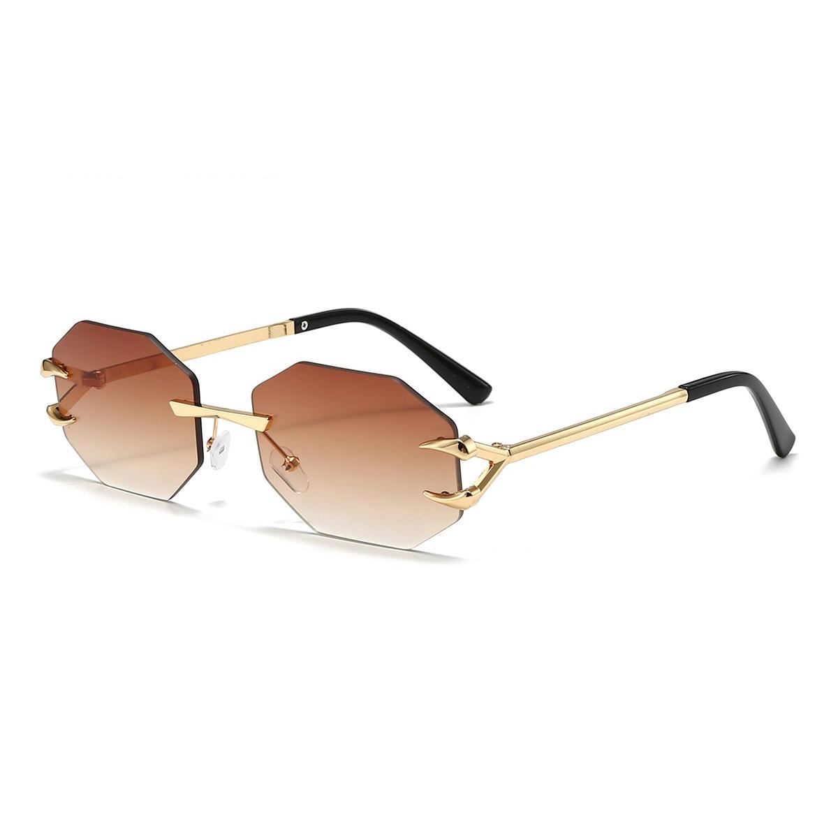 Rimless Hexagon Sun Glasses Women Men Retro Irregular Square Sun Glasses  Designer Eyewear UV400 Shades Oculos Female Gafas Gold