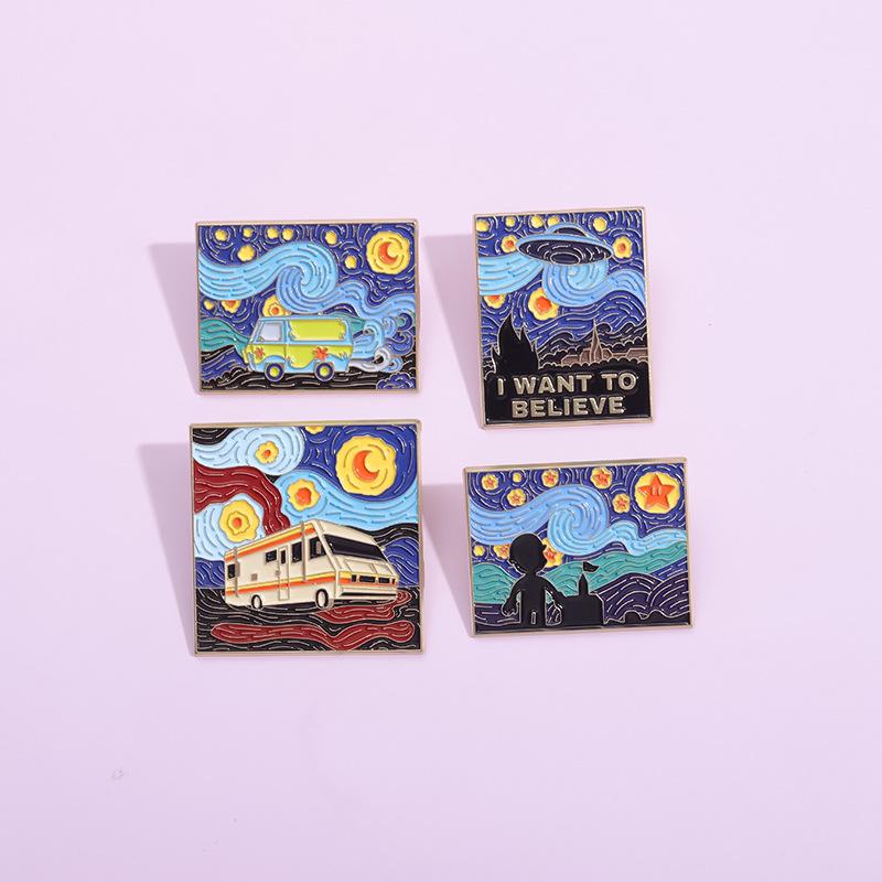 Sun, Moon & Starry Sky Cartoon Art Metal Brooch Pendant