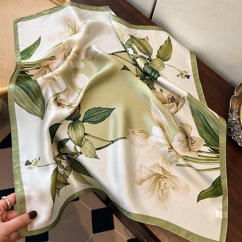 New Silk Silk Scarf Women's Spring Fashion Elegant Peony Plain Crepe Satin Silk Scarf 100% Mulberry Silk Square Scarf 53 Silk Scarf