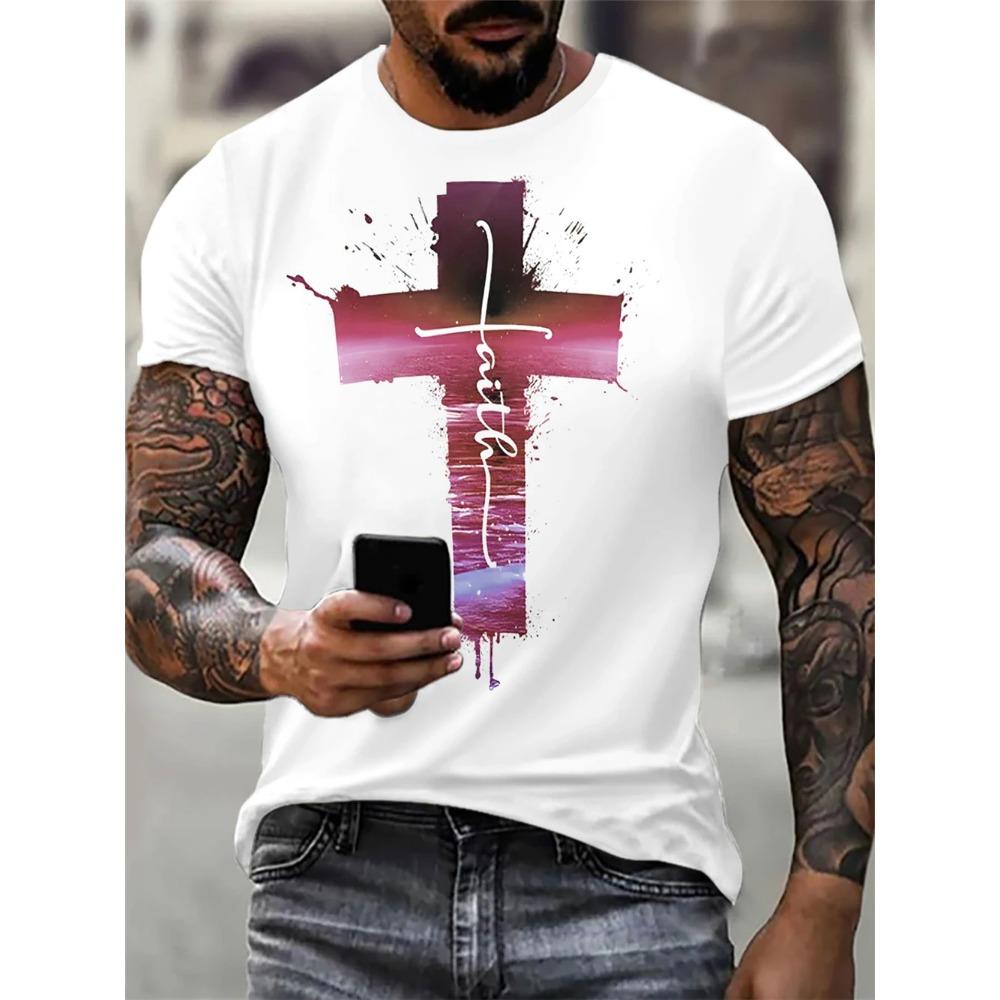 Summer New Men's T-shirt Super Big Brother Special Jesus Christ Cross 3D Printed Top Retro Hip Hop Short Sleeve T-shirt