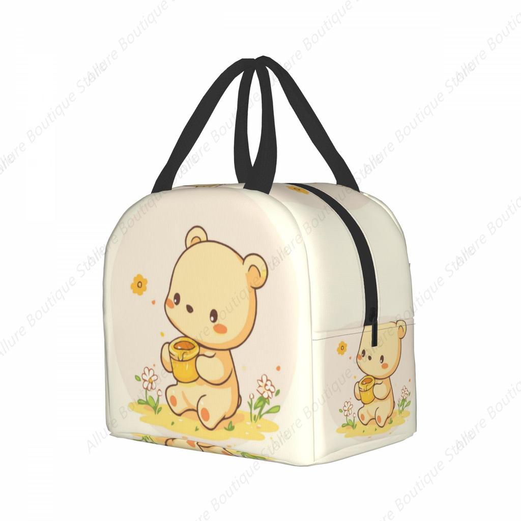 Cartoon bear Lunch Bag Waterproof Insulated Canvas Cooler Bag Thermal Cold Food Picnic Travel Tote for Women Children