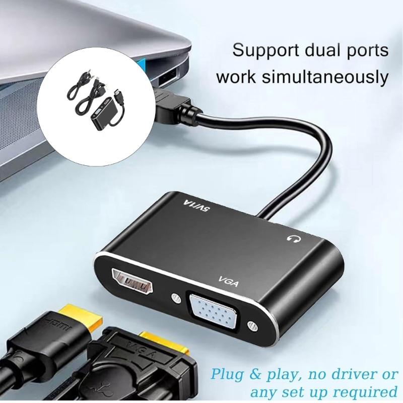1080P Resolution VGA Adapter with Audios Port Plug and Play for Multiple Systems Portable Converter